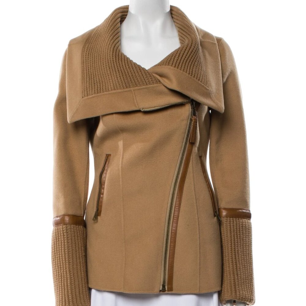 Mackage wool camel leather trim coat S